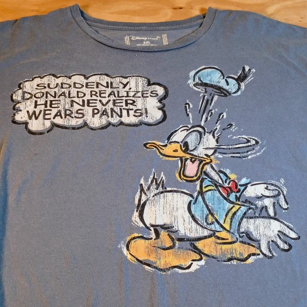 Disney Store Donald Duck He Never Wears Pants T-Shirt 2XL XXL Blue Organic...
